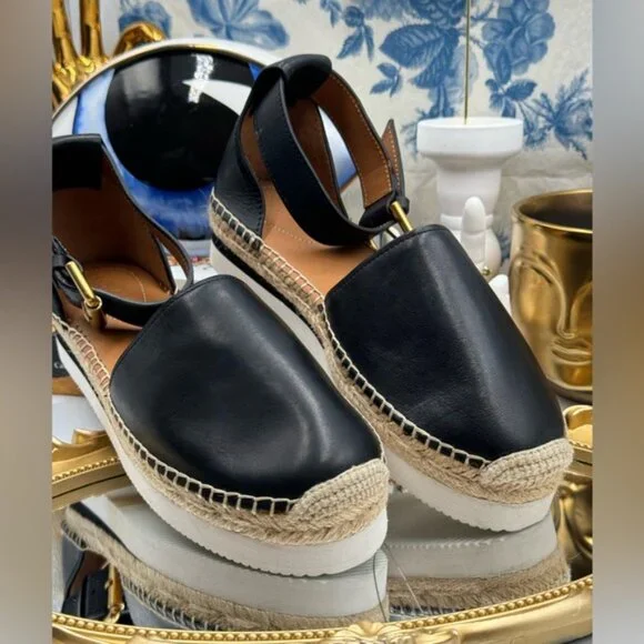 🆕 SEE BY CHLOE 🧿 NWOB Glyn Black Leather Espadrille Sandals - EU 37 - Picture 16 of 16